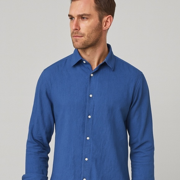 Emanuele Maffeis blue brushed cotton button down long sleeve shirt